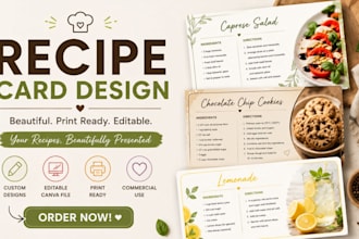 design editable recipe cards for cookbook and food business