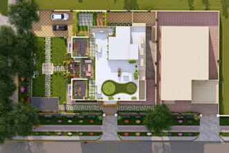 recreate 3d site layout plan,luxury villa design, outdoor lounge,top down render