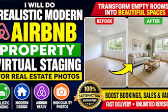 do realistic modern airbnb property virtual staging for real estate photos