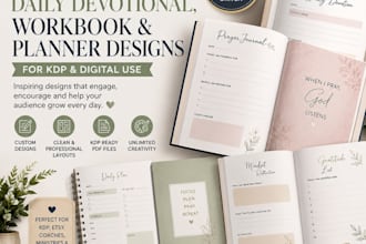 create prayer journal, daily devotion, workbook and planner designs for KDP
