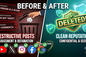 remove defamatory, harassing, negative and harmful posts from the fb, insta