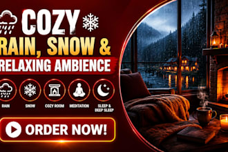 create cozy rain video or snow video with nature sounds