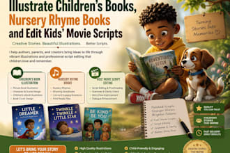 illustrate childrens books, nursery rhyme books and edit kids scripts