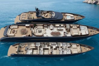 model and render luxury yacht interiors, boat, catamaran