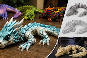 design articulated flexi dragon, bjd toy, print in place stl for 3d printing