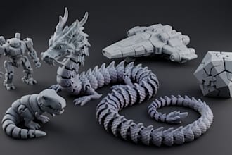 design articulated flexi dragon, bjd toy, print in place stl for 3d printing