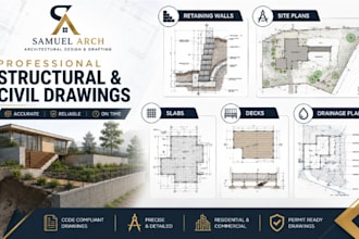 design retaining walls, site plans, slabs, decks, and drainage plans