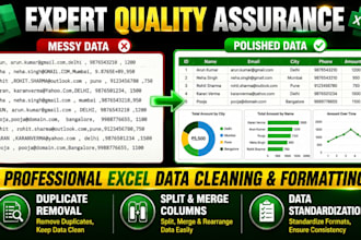 clean, format, merge, split excel data