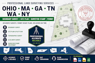 ohio ma ga tn wa ny land survery boundary survey site plan surveyor stamp permit