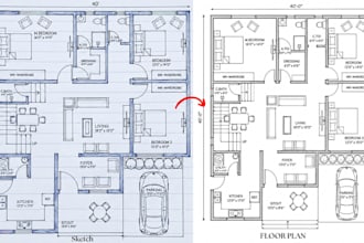 redraw PDF, sketch, or blueprint into autocad floor plans and site plans