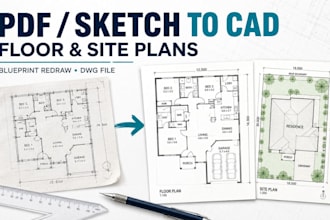 redraw PDF, sketch, or blueprint into autocad floor and site plans