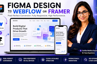 convert figma to webflow or framer responsive website with cms and animations
