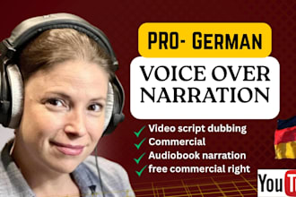 record a german voice over, video script dubbing female voiceover or audiobook