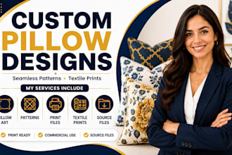 design custom pillow art, cushion designs, seamless patterns, and textile prints