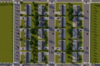 redesign site plan,housing development, city layout render,community streetscape