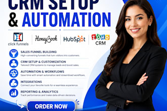 setup clickfunnels, hubspot, zoho CRM, honeybook CRM and sales funnel automation