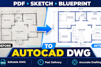 redraw pdf sketch blueprint into autocad floor plan professionally