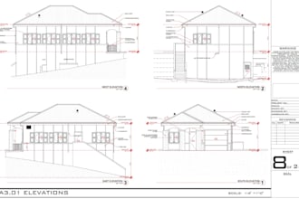 draft construction permit set,roof elevation layout plan,building section design