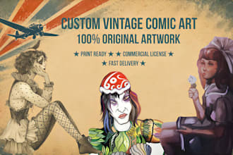 draw vintage comic illustration, comic book cover and graphic novel art, artist