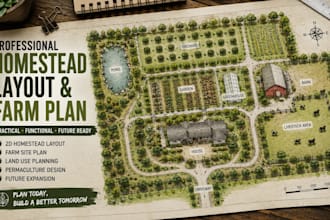 design homestead layout, 2d farm layout, site plan and permaculture master plan