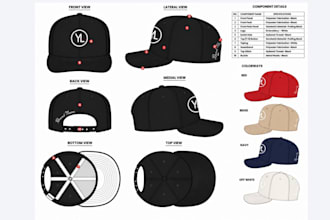 create factory ready cap and hat tech pack with technical flats for production
