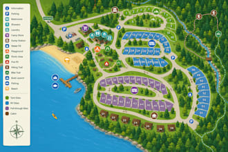 design park map, campsite, cycling, walking trail maps, wayfinding and route map