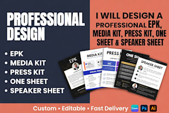 design a professional epk, media kit, press kit, one sheet and speaker sheet
