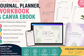 do journal design, digital planner, workbook, canva journal and ebook, notebook