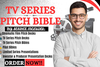 create a cinematic pitch deck presentation, TV series pitch bible, pilot bible