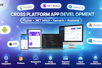 develop flutter, dot net maui, xamarin and avalonia cross platform mobile apps