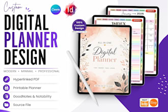 design custom digital hyperlinked interactive and printable planner, SEO listing