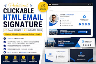 design professional clickable HTML email signature, banner, business card