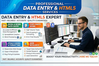 do professional CSS , data entry, typing work and html5 coding work
