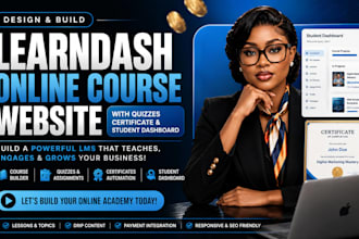 build learndash online course website with quizzes certificate student dashboard