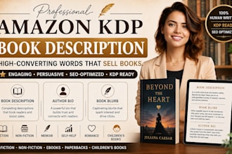 write a high converting amazon KDP book description, author bio and book blur