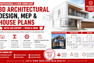 create autocad 2d floor plans, site plans, and mep permit drawings