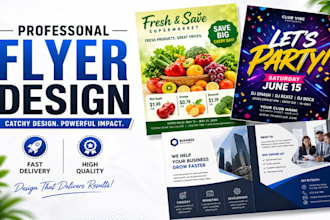 design supermarket flyers, grocery leaflets, party, event, bifold business flyer