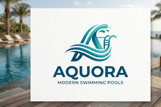 create a modern swimming pool brand identity logo