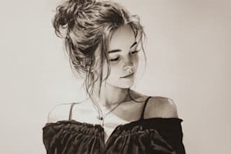 sketch a rough charcoal pencil portrait drawing for you