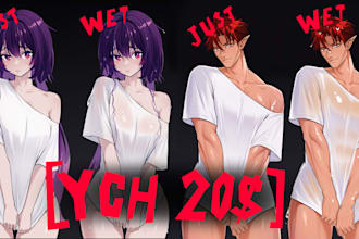 ych wet t shirt man, woman, furry, anthro