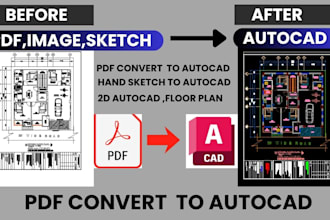 convert PDF to autocad, hand sketch to dwg,redraw floor plan