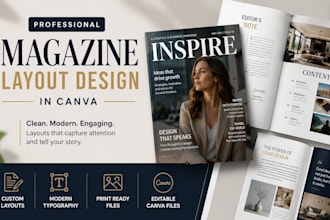 design a professional magazine layout in canva