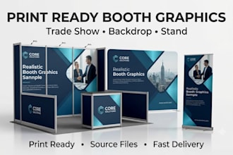 design print ready trade show booth, backdrop banner and stand graphics