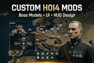 develop custom hearts of iron iv, hoi4 mods, bosses models, UI and hud design