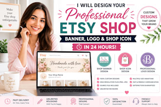 design a professional etsy shop banner, logo, and shop icon in 24 hours