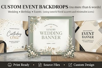 design wedding event banner, birthday backdrop and party signage
