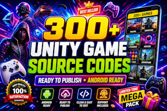 give you 300 unity 2d, 3d game source code