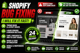 fix shopify bugs, theme issues and liquid errors code errors