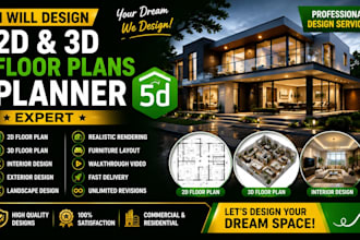 design 2d floor plan, 3d interior, exterior and landscape in planner 5d
