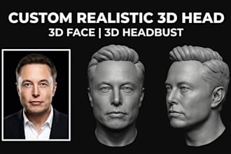 sculpt realistic 2d to 3d head bust head model photo to 3d sculptor stl printing